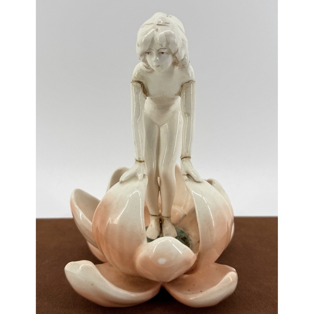 Antique 1920s Figural Lady In A Waterlily Flower Frog Czechoslovakian REPAIRED